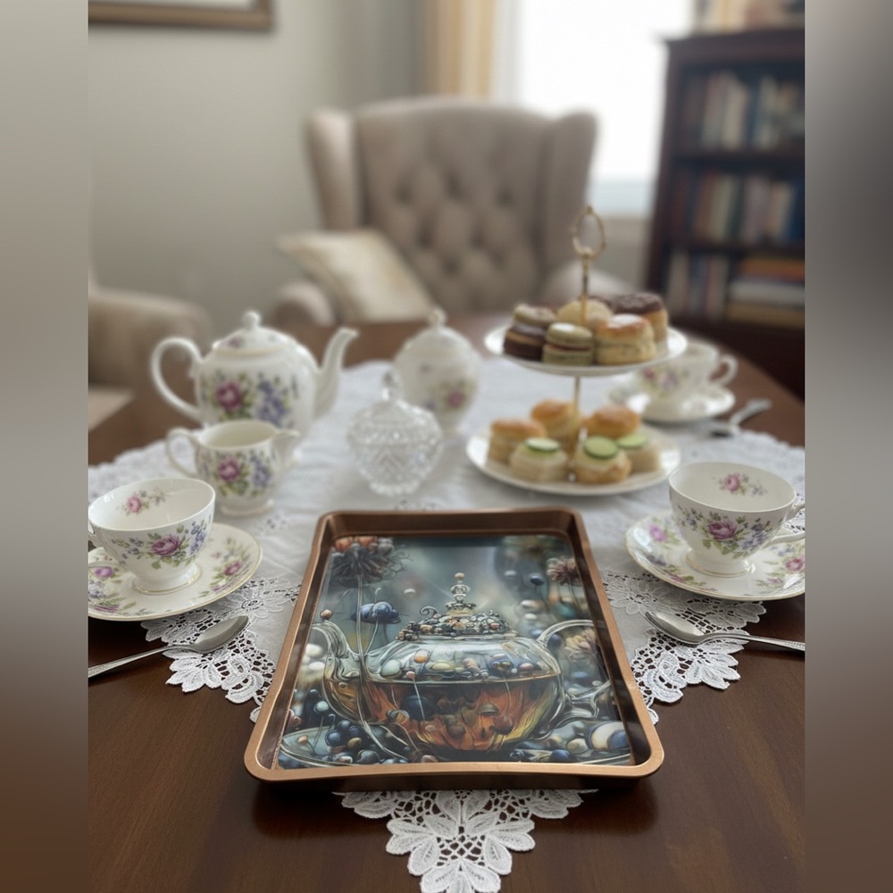 NORE’S NOVELTIES Handcrafted Decorative Serving/ Vanity Tray “TEATIME- bronze” - Picture 3 of 3
